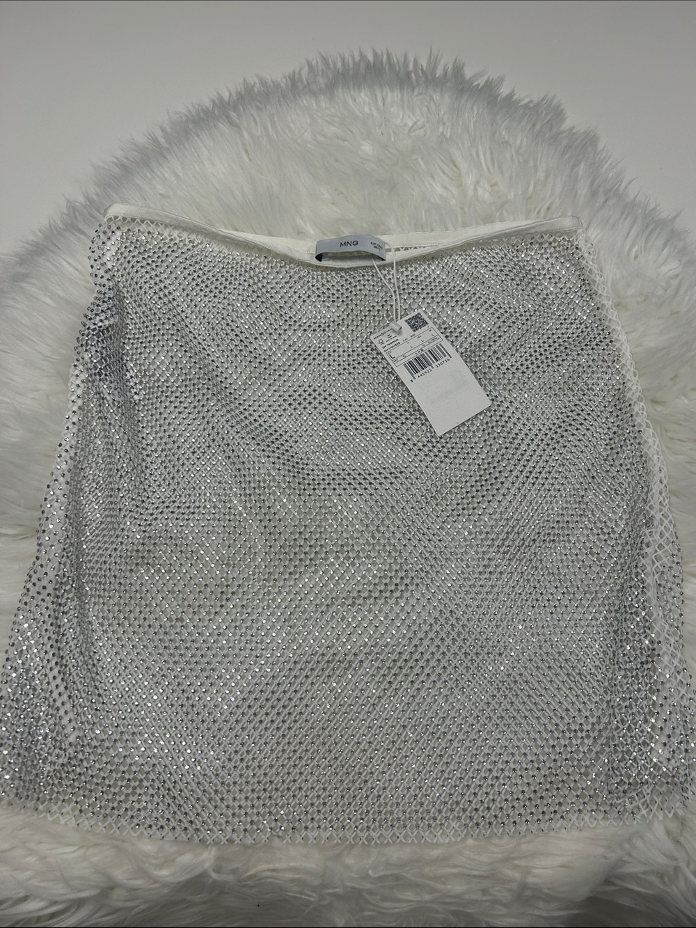 NWT Mango Silver Sequin Mini Skirt Size Large
